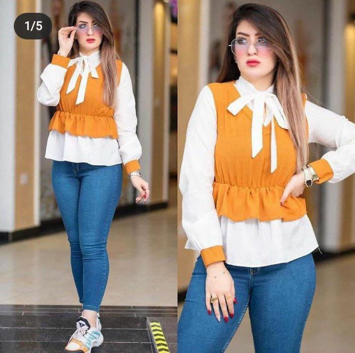 بلوزة 2 لون قصيرة